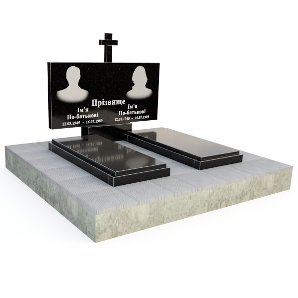 Пам'ятник подвійний прямокутний з хрестиком